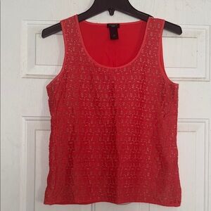 Ann Taylor Vibrant Coral Lace Tank Top